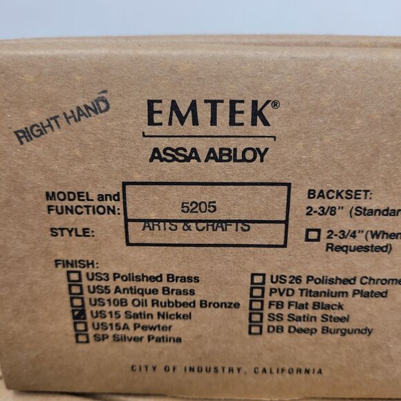 EMTEK Arts Crafts Rectangular Rosette Privacy Lever RH Satin Nickel 3 avail - Picture 7 of 8